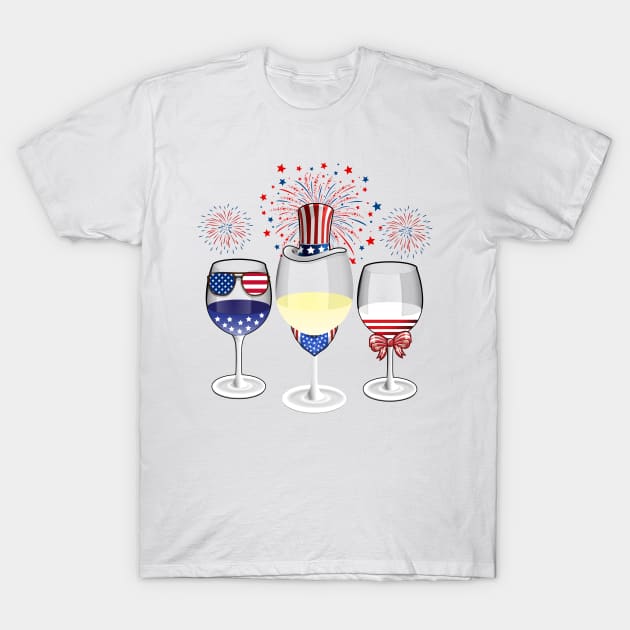 4th Of July Wine Glasses Red White Blue Wine Glasses American flag Drink, Patriotic USA T-Shirt by Rebrand